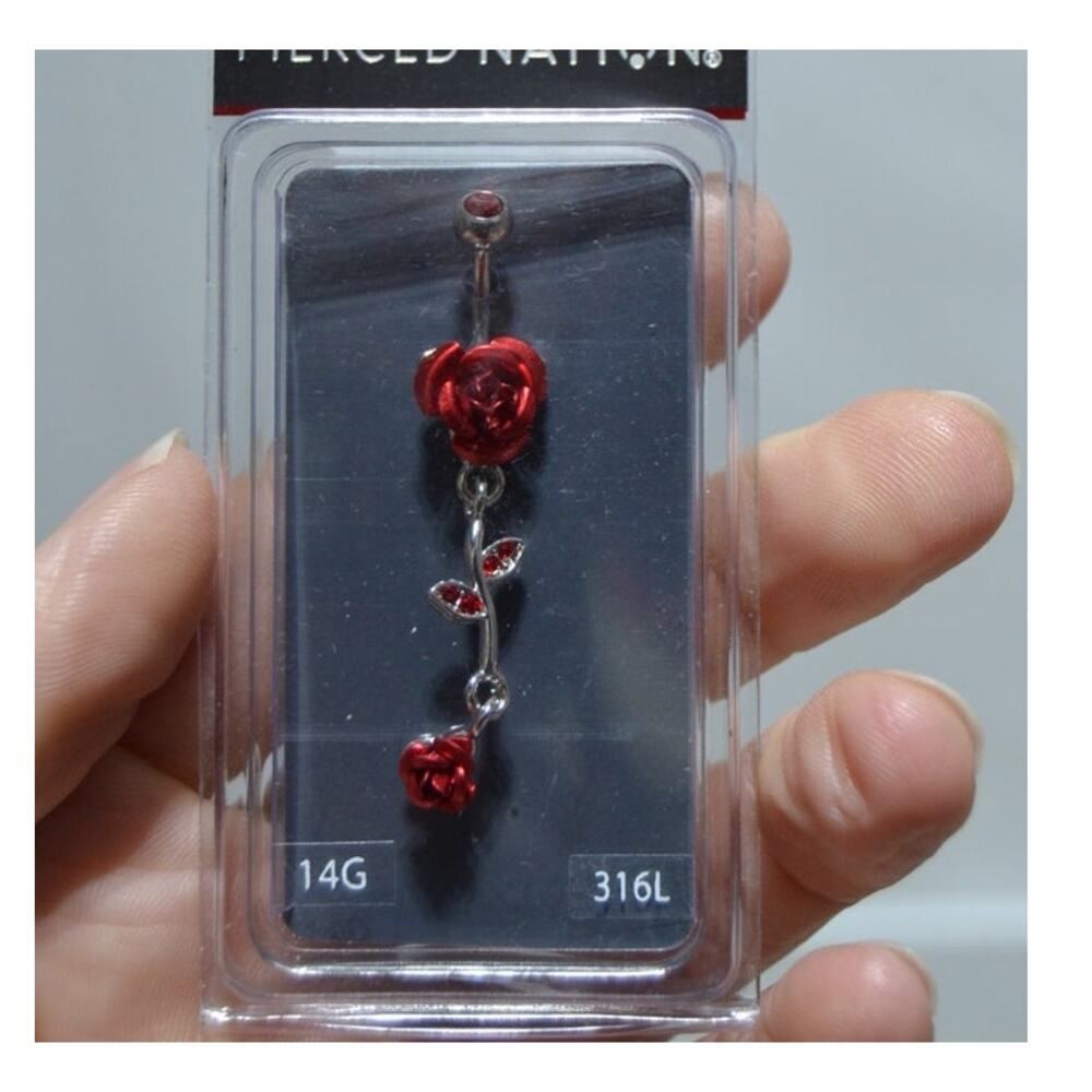 Pierced Nation NWT Rose CZ Dangle Belly Ring 14G